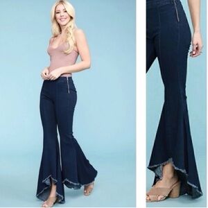 Judy Blue Women Bell Bottom Jeans Pants Size 24 Super Flare Boho High Low bottom